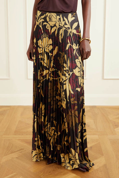 Elegante Satijnen Plissé Tanktop en Plissé Gedrukte Twill Rok Set