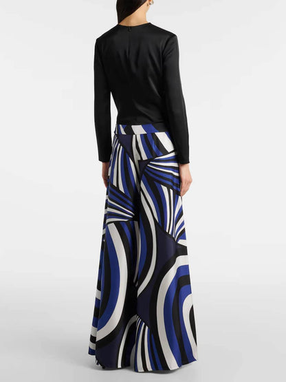 Unieke Regenboogprint Satijnen Losse Top & Elastische Taille Wijde Pantalon Set