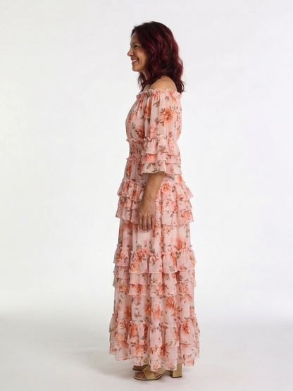 Rosalie | Maxi-jurk met Bloemenprint en Schouderloze Mouwen