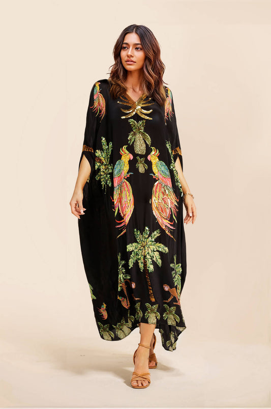Unieke Drop Shoulder Mouw Kokosnootboom Gedrukt Jurk