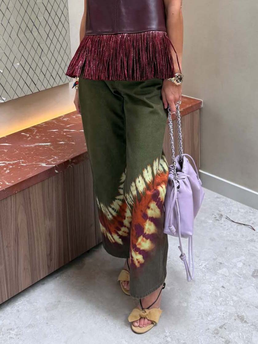 Casual Tie-Dye Tassel Vest & Wijde Broek Twee-Delige Set