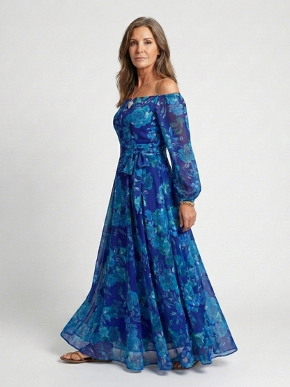Aspen | Maxi Jurk met Bloemen en Off-Shoulder