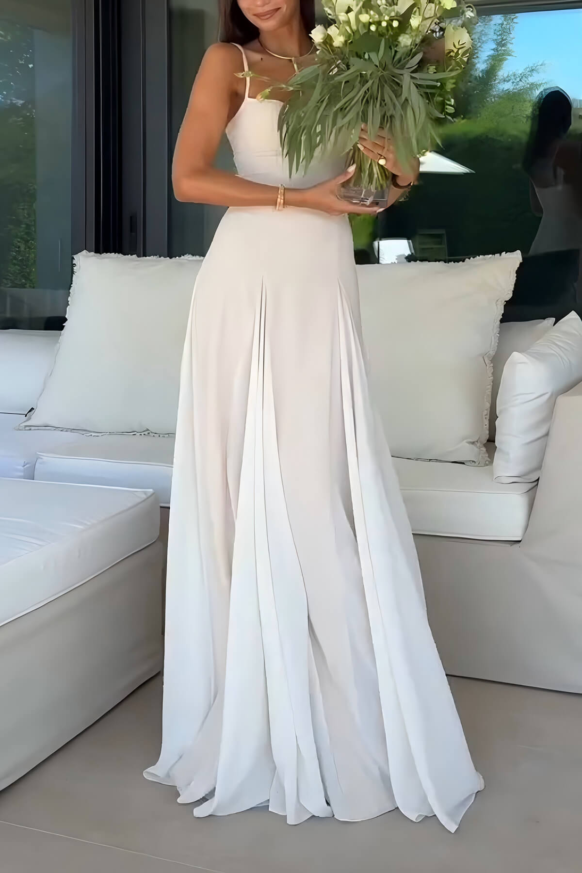 Elegante Gepanelleerde Tulle A-lijn Slip Maxi Jurk