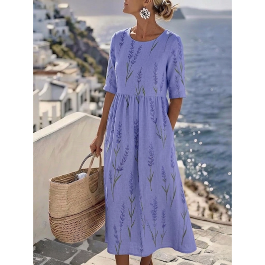 Angela | Elegante Midi Jurk met Bloemen voor de Zomer