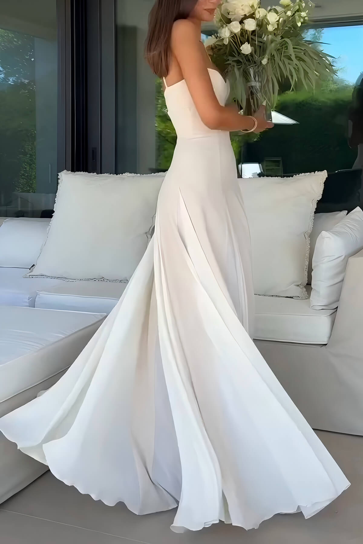 Elegante Gepanelleerde Tulle A-lijn Slip Maxi Jurk