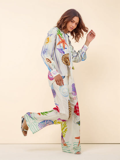 Ocean Theme Print Lange Mouw Colbert