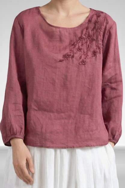 Ariella | Linnen Geborduurde Blouse