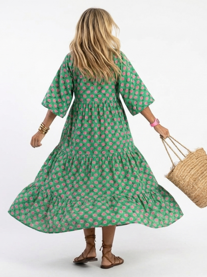 Fiora | Midi-jurk met bloemenprint en V-hals