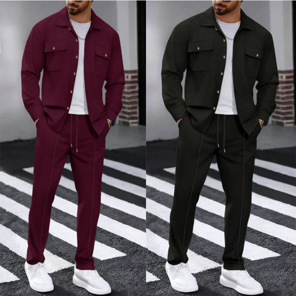 ⏰ Herenpak bestaande uit een button-down-jasje en een broek van honingraatmesh – Ontspannen pasvorm, ademend materiaal en een stijlvolle look voor dagelijks gebruik 👕👖