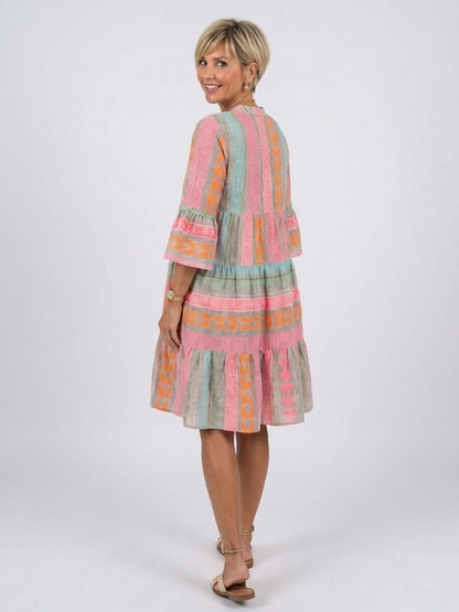 Maelle | Jurk met V-hals en geometrische print, knielang