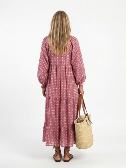 Arlette | Geometrische Midi-jurk met lange mouwen