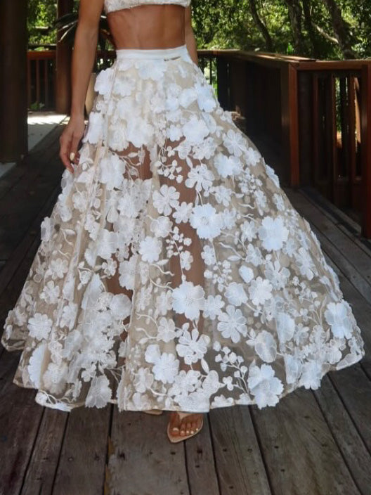 Exquise Bloemgeborduurde Transparante Maxi Rok