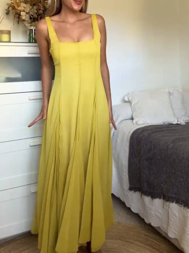 Vierkante Kraag Sling Dress