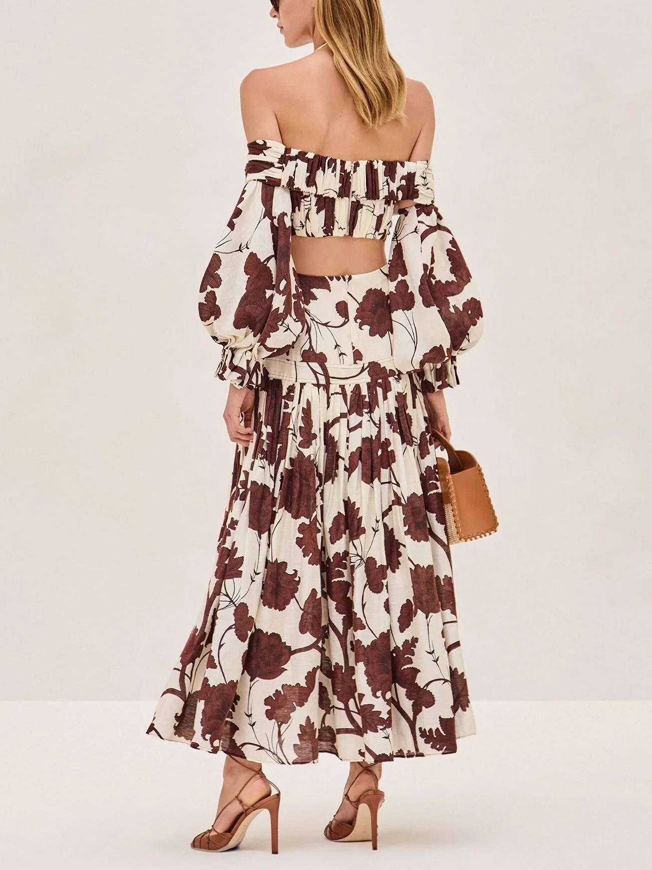 Geprinte Off-shoulder Top En Rok Set