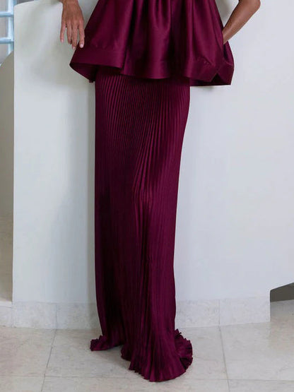 Elegante Mouwloze Plissé Vestrok Twee-Delige Set