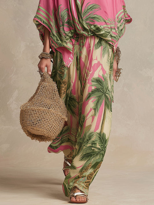 Bohemian Tropisch Print Hoge Taille Wijde Broek