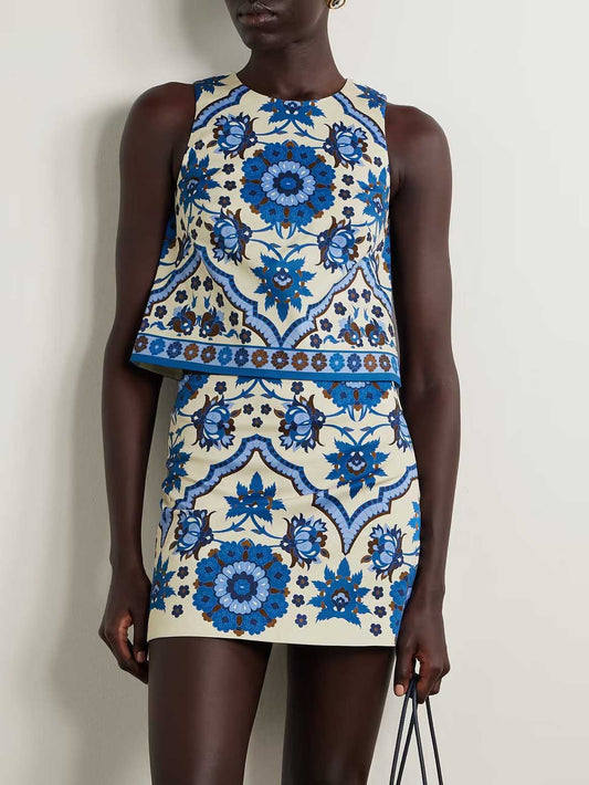Unieke Exquisite Bloemenprint Shorts en Vest Twee-delige Set