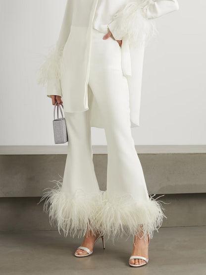 Elegante Satijnen Broek met Veerafwerking met Wijde Pijpen