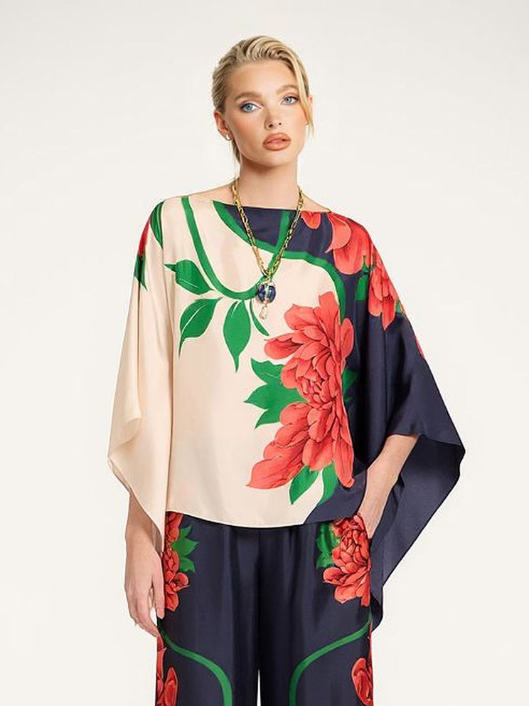 Paisley Print Asymmetrische Mouw Shirt & Brede Pantalon Twee-delige Set
