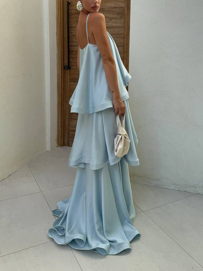 Elegante Maxi-jurk met Drie Laagjes Ruffles