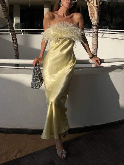 Licht Luxe Veer Tube Top Maxi Jurk