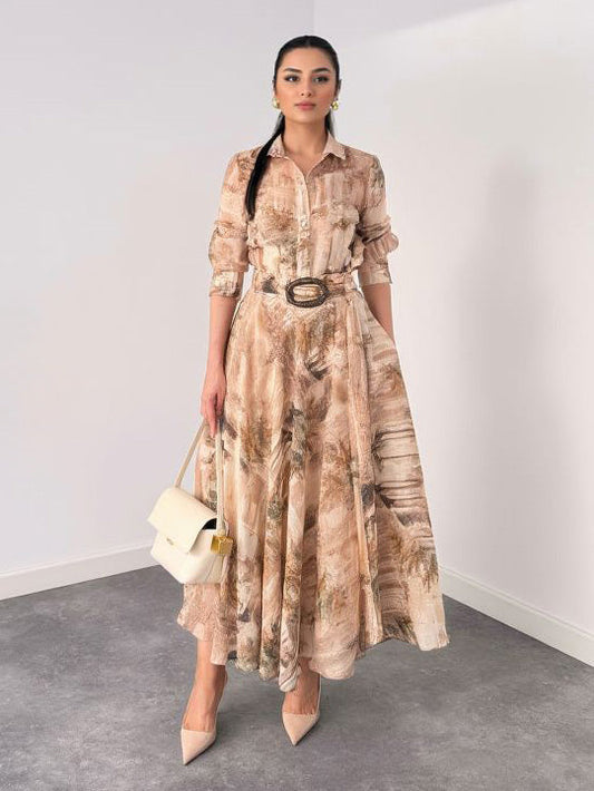 Retro Beige Abstract Print Twee-delige Set