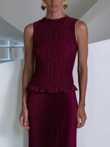 Elegante Mouwloze Plissé Vestrok Twee-Delige Set