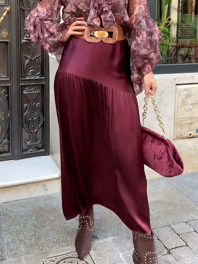 Elegante Bloemige Rimpel Chiffon Shirt En Rok Twee-delige Set