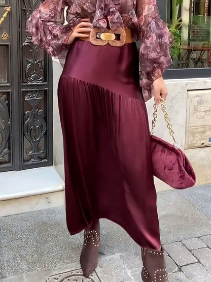 Elegante Bloemige Rimpel Chiffon Shirt En Rok Twee-delige Set
