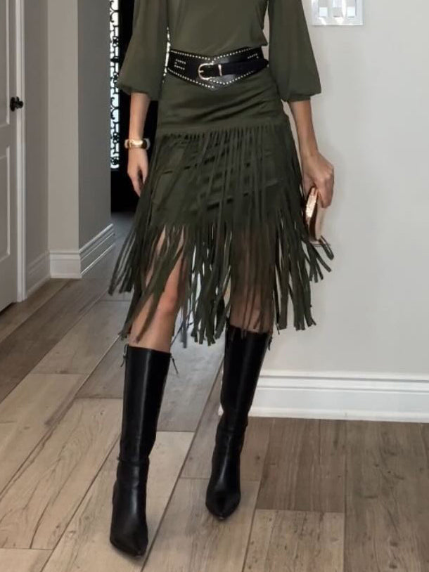 Elegante Hoge Taille Franje Rok Twee-delige Set