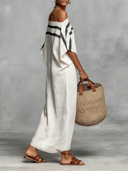 Mila | Bella Mediterranea Off-Shoulder Linnen Maxi Jurk