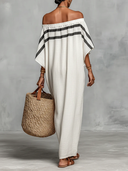 Mila | Bella Mediterranea Off-Shoulder Linnen Maxi Jurk