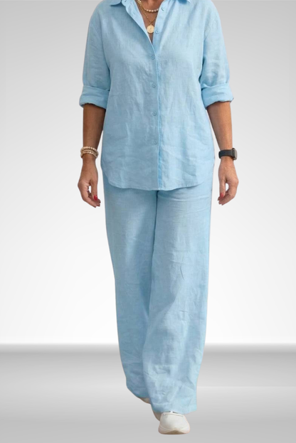 Evelina | Linnen Shirt & Brede Pantalon Set