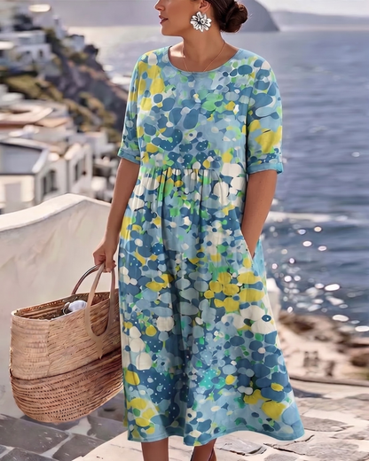 Vittoria | Elegante Midi Jurk met Bloemen voor de Zomer