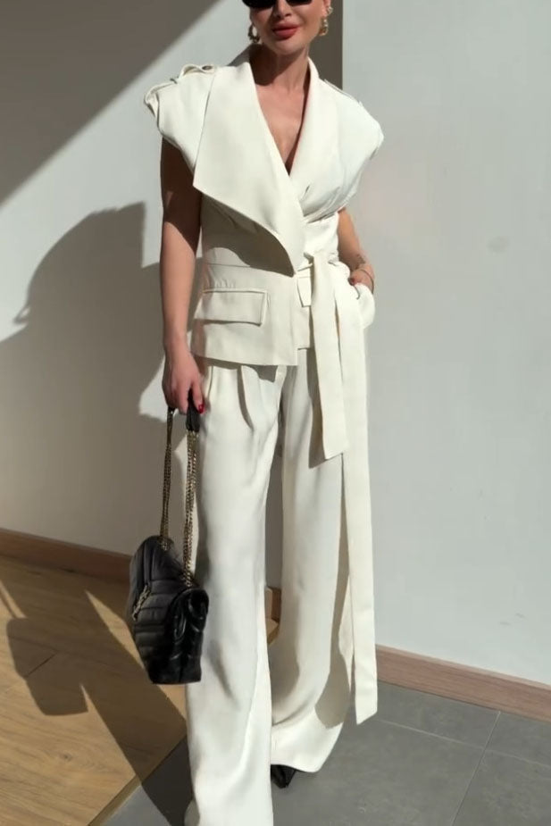 Asymmetrische Vest En Wijde Pantalon Set