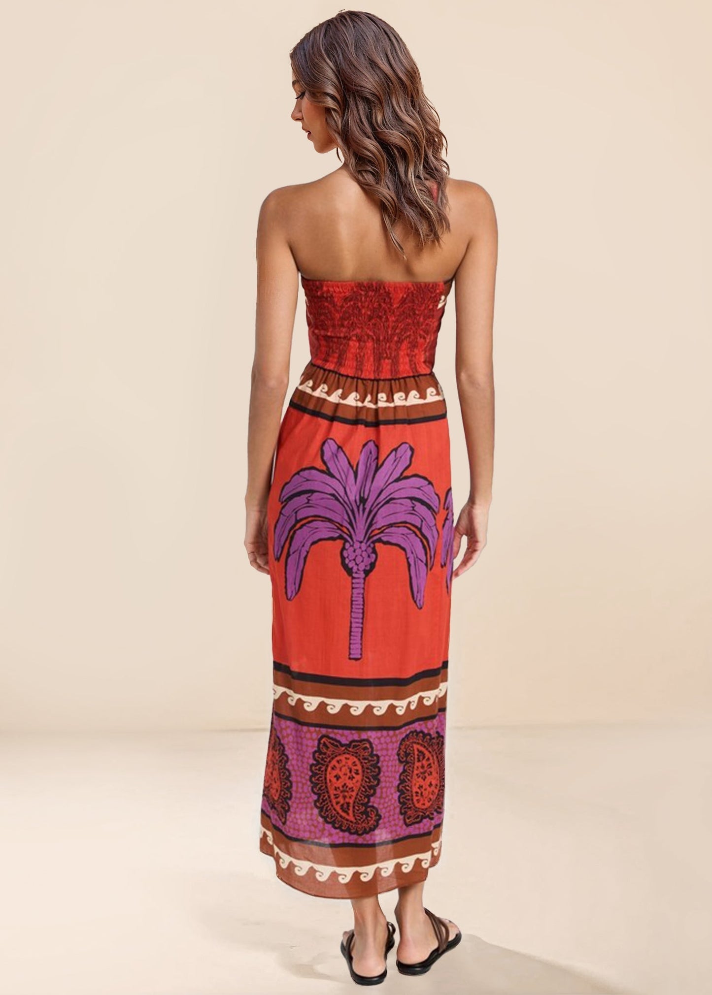 Unieke Palmboom Bloemen Off-Shoulder Midi Jurk