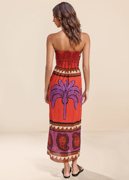 Unieke Palmboom Bloemen Off-Shoulder Midi Jurk