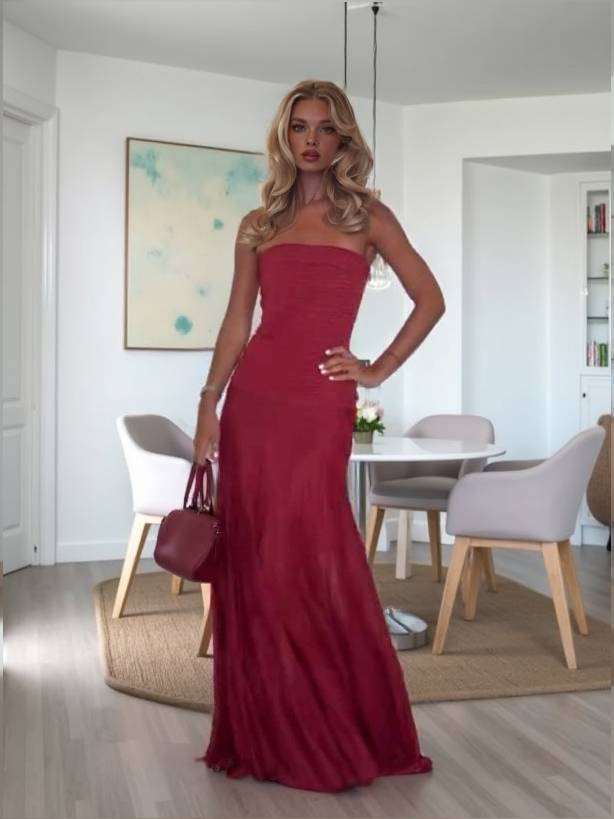 Slim-Fit Tube Top Gebreide Maxi Jurk