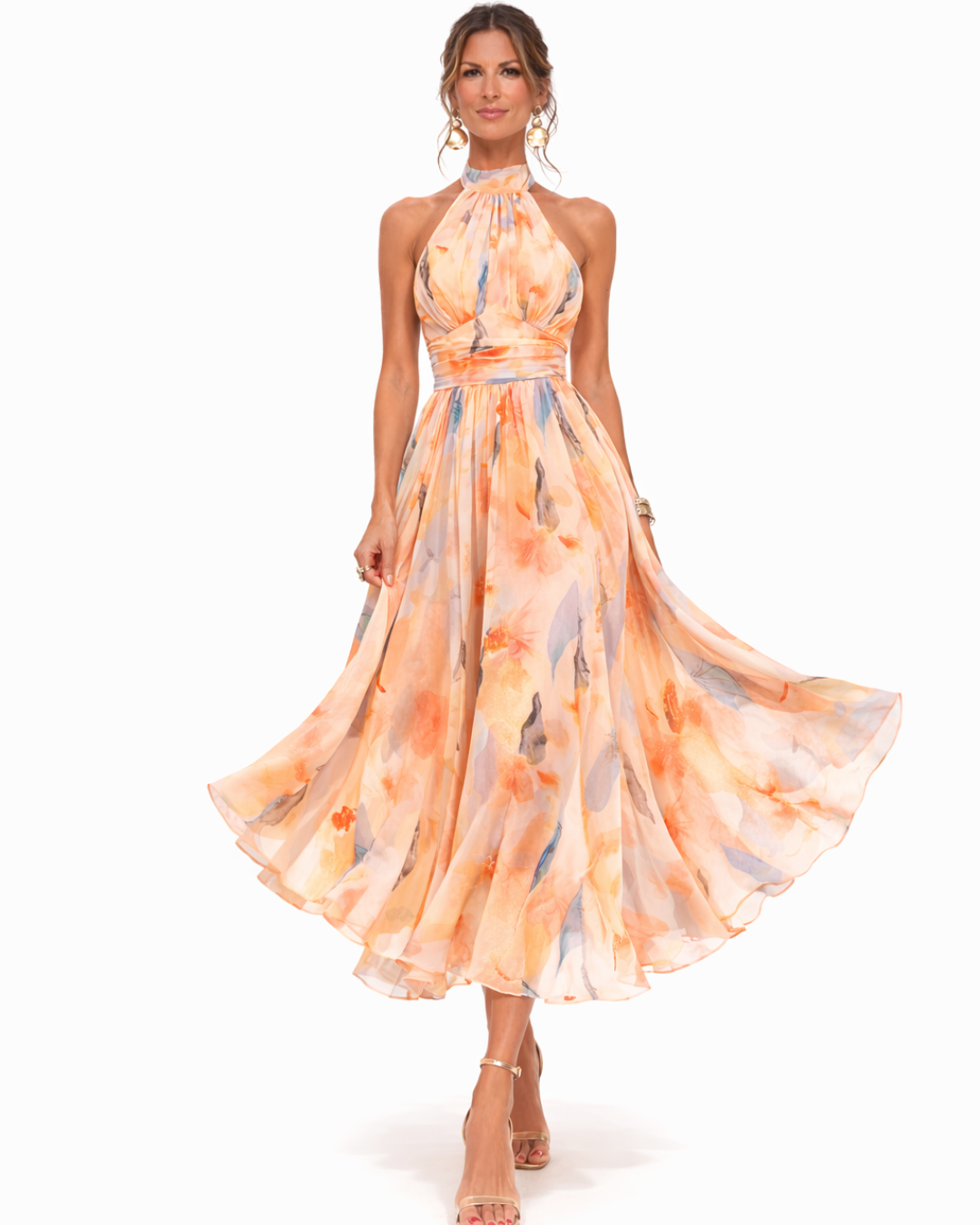 Aurora™ | Jurk met Halternek en Aquarelprint