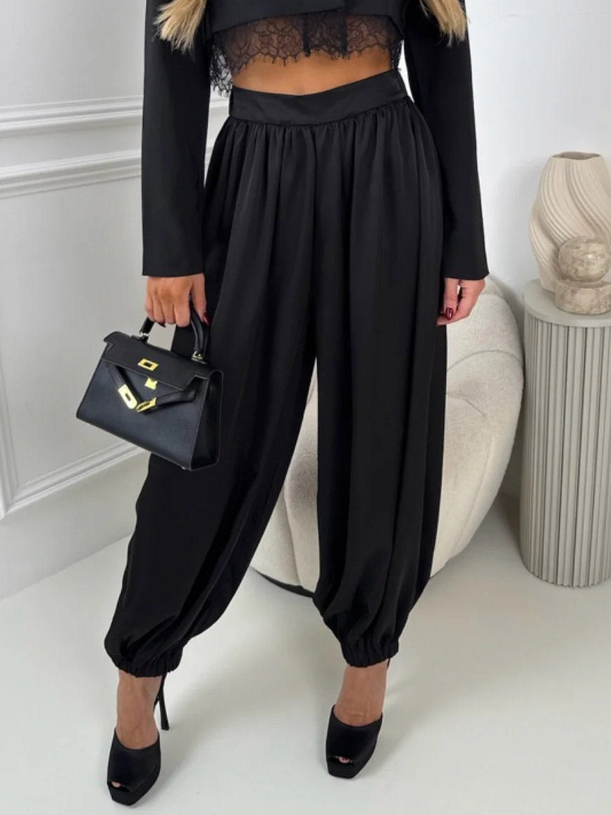 Elegante Cropped Blazer En Gedrapeerde Harem Broek Twee-Piece Set