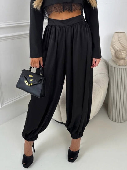 Elegante Cropped Blazer En Gedrapeerde Harem Broek Twee-Piece Set