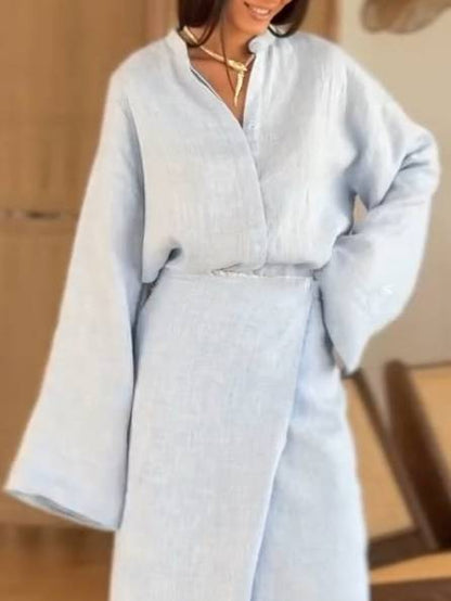 Kraagloze Shirt En Veterskirt Set