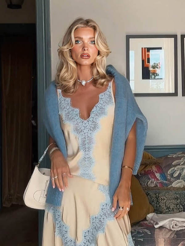 Elegante Kant Camisole Tanktop & Rok Twee-delige Set