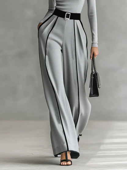 Elegante Hoge Taille Wijde Pantalon met Contrasterende Bies