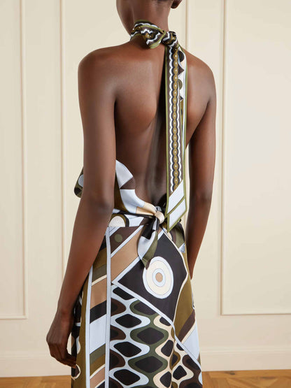 Retro Geometrische Print Asymmetrische Rok Twee-delige Set