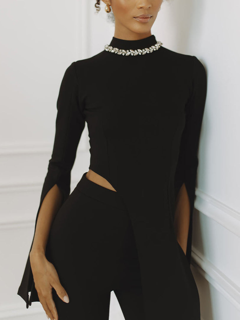 Elegante Strass Kleurgebroken Ongelijke Twee-delige Set