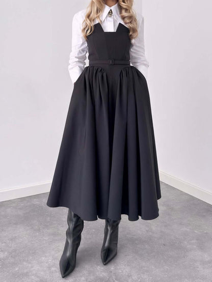 Klassiek Shirt & Pinafore Midi Rok Set