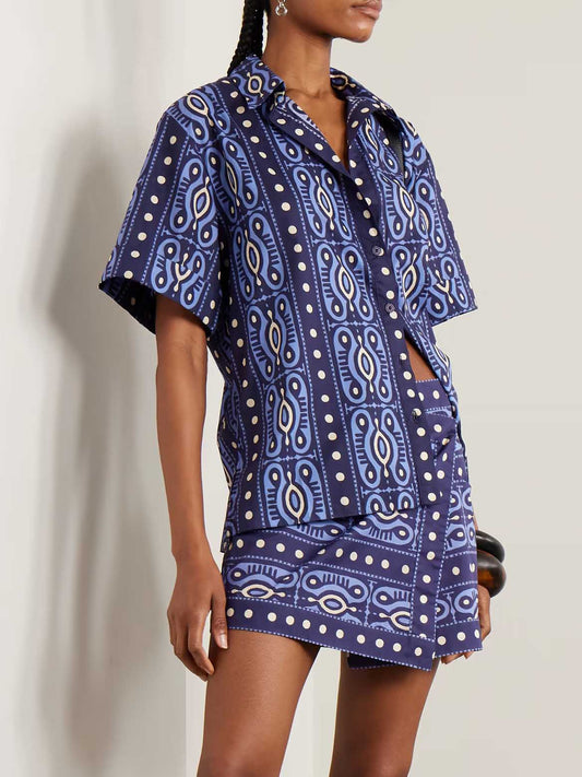 Casual Gedrukt Korte Mouwen Shirt En Rok Twee-Delige Set