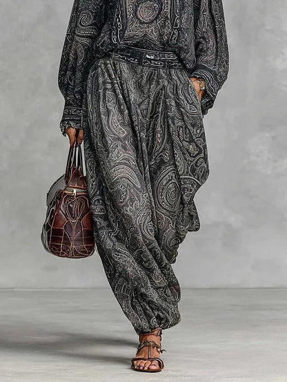 Retro Paisley Print Shirt Twee-delige Set
