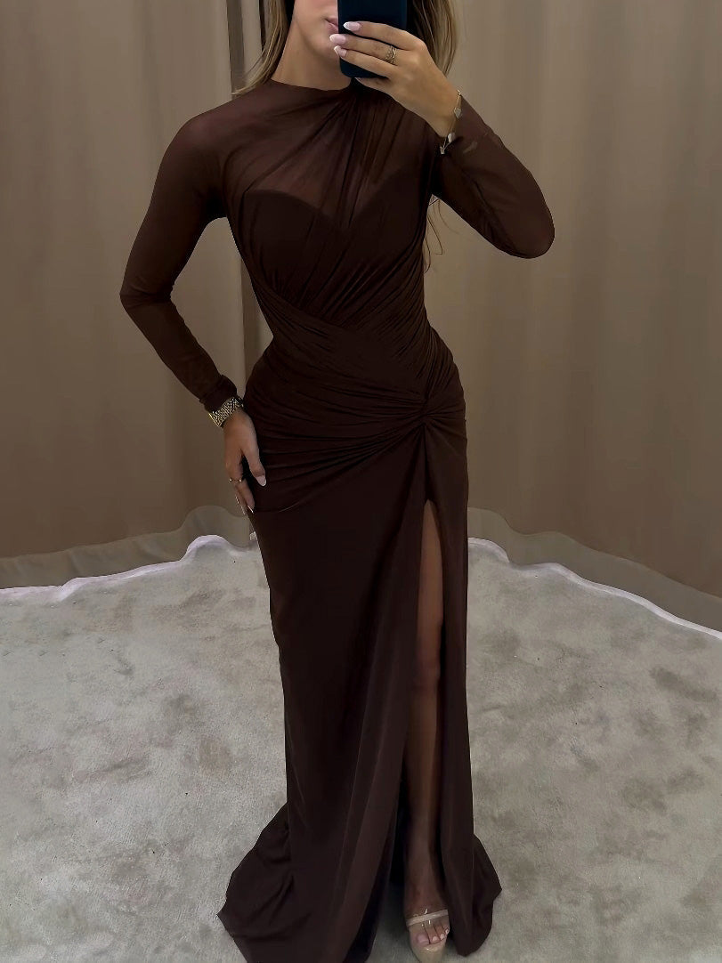 Elegante Drapé Lange Mouwen Maxi Jurk